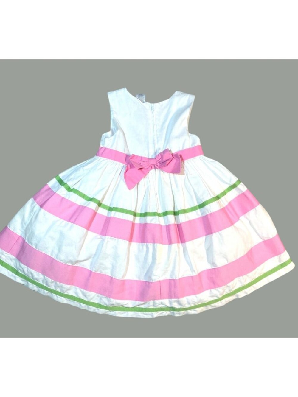 White Sleeveless Toddler Dress Pink Green Stripes Size 2T Linen Cotton Blend